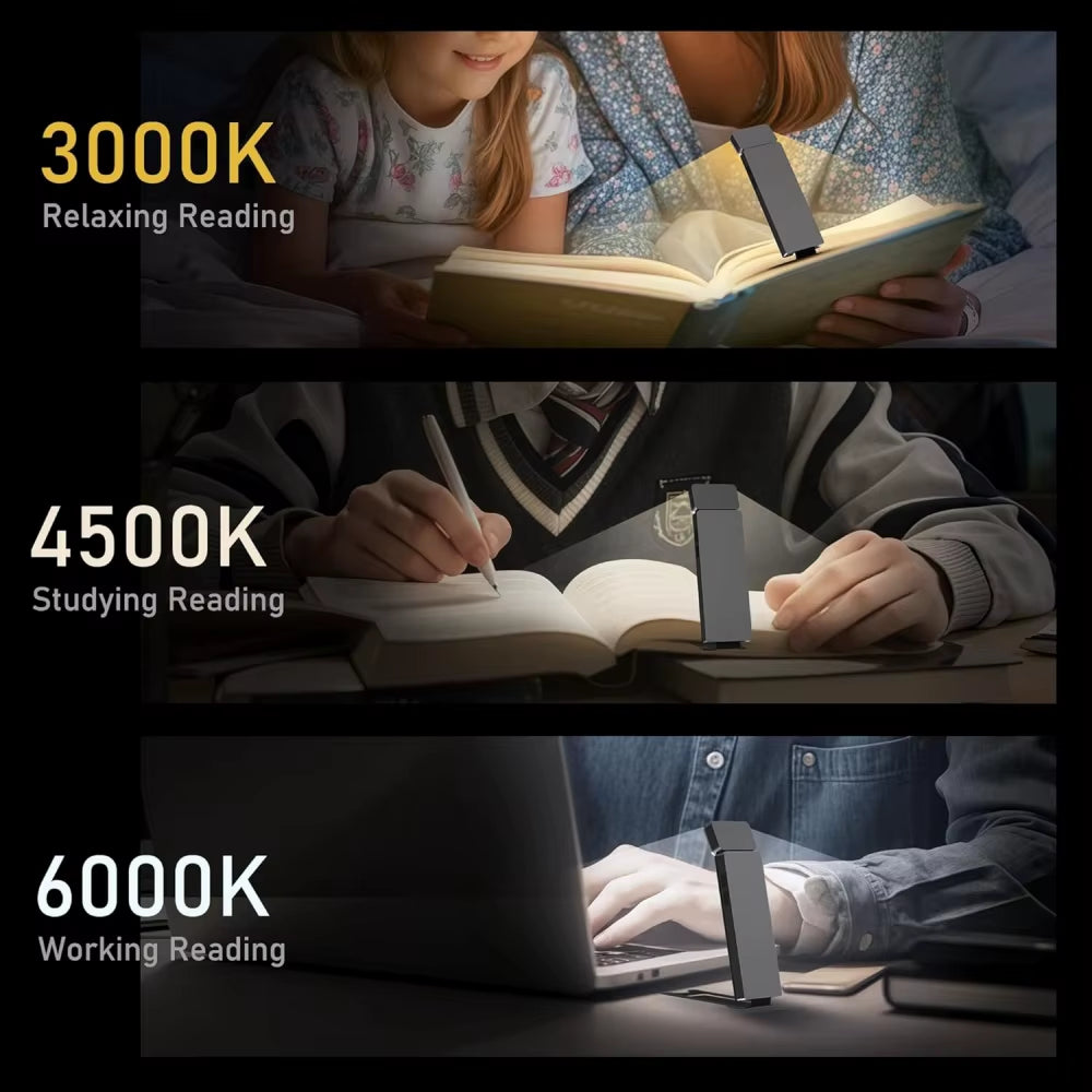 LED Rechargeable Clip-On Book Light 3 Colors 5 Brightness Bed Reading Night Light Eye-Protection Bookmark Lamp Mini Book Lamp